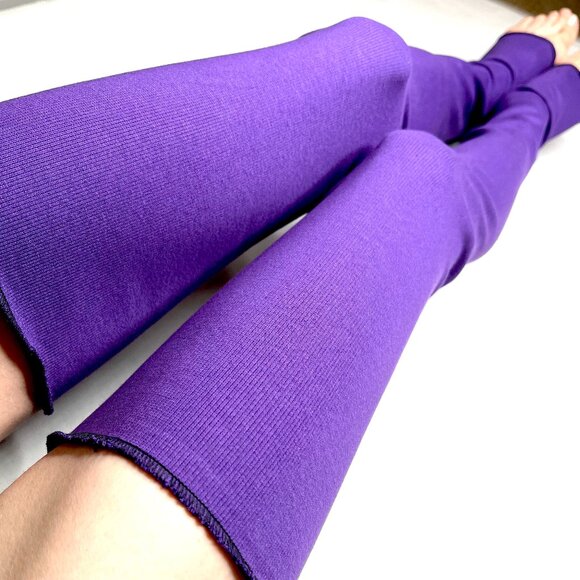 Purple Thigh Highs Ribbed Knit Leg Warmers Long Cotton Knee Socks Covers Legging - Picture 3 of 9